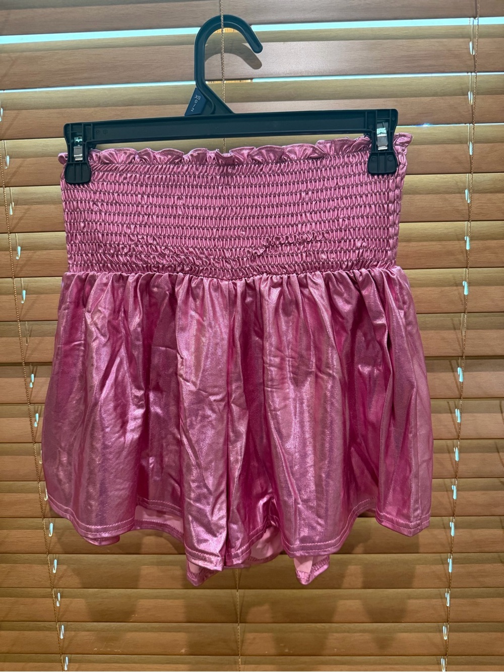 Peach Love California Metallic Pink Smocked shorts